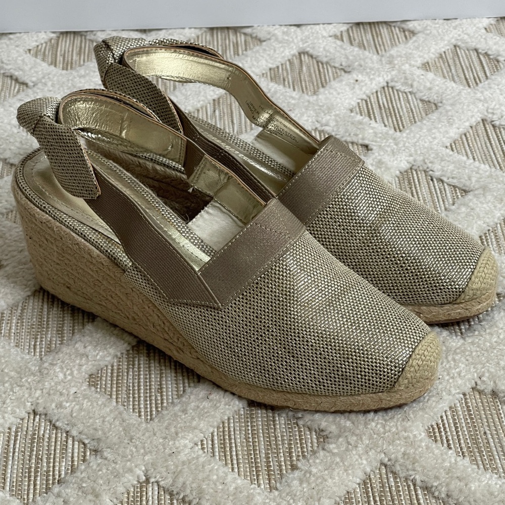 Ralph Lauren Helma Metallic Espadrille Silver Beige Size 10 - Picture 2 of 6